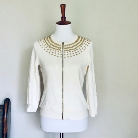 MICHAEL Michael Kors Gold Sequin Zip-up Sweater XS - Picture 2 of 14